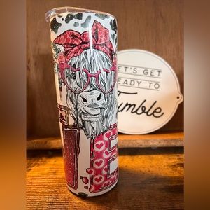Highland cow Valentine LOVE cow spotted 16 oz tumbler comes with straws
